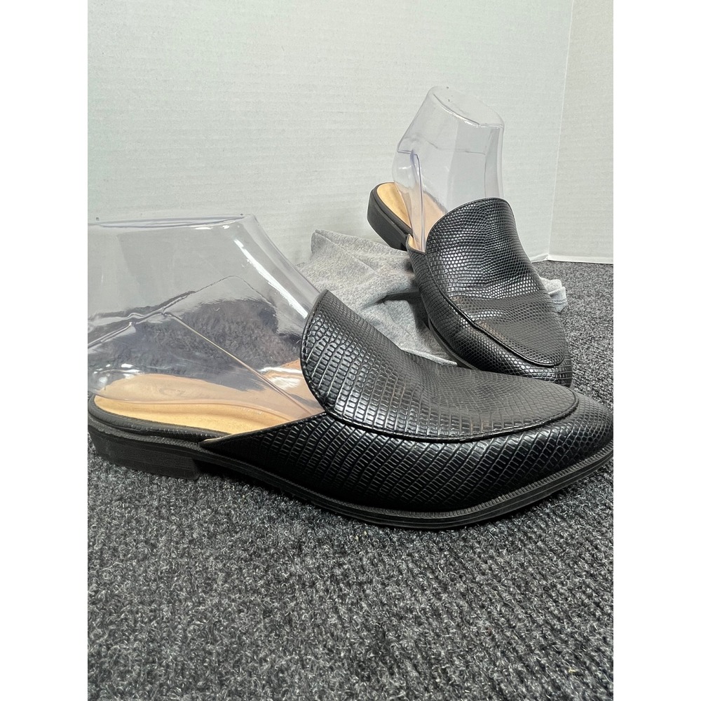 CL by Laundry Mules Women 6.5 Black Faux Lizard Skin Pointed Toe Slip On Loafer